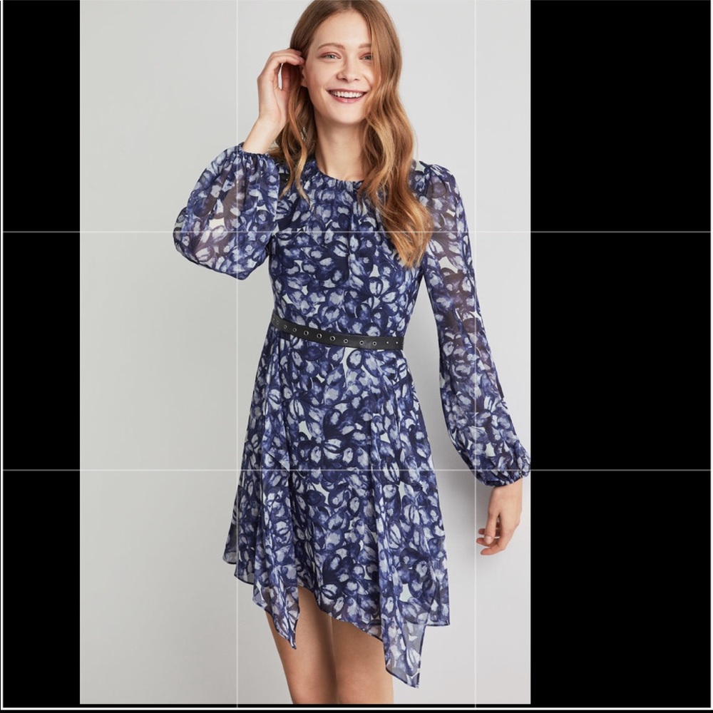 BCBGMAXAZRIA Faux leather-trimmed floral dress